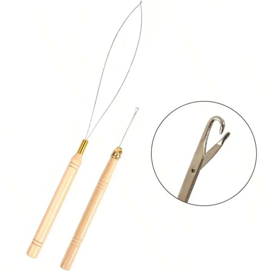 Kit d'extensions de cheveux, enfileur, crochet de traction, pinces et 100 anneaux en silicone, un en
