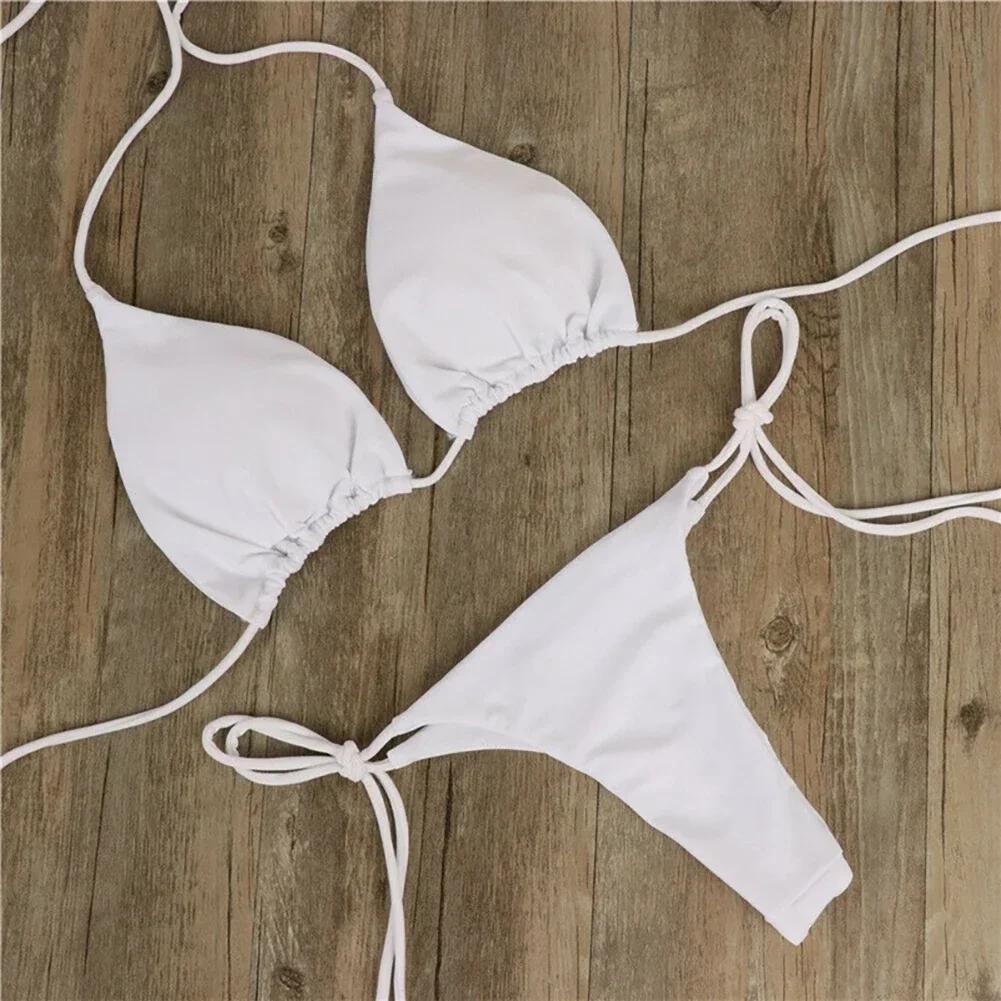 Maillot de bain à lacets pour femmes, couleur unie, Style col suspendu, Triangle réglable, Sexy, pla