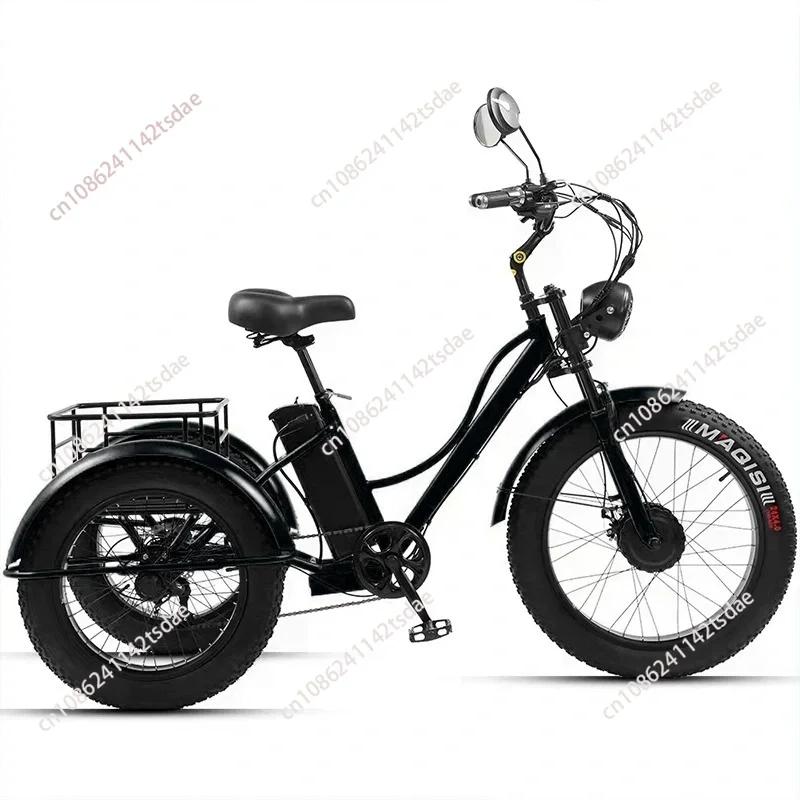 Vélo électrique de montagne 750W à 3 roues avec deux sièges pour personnes âgées, batterie amovible