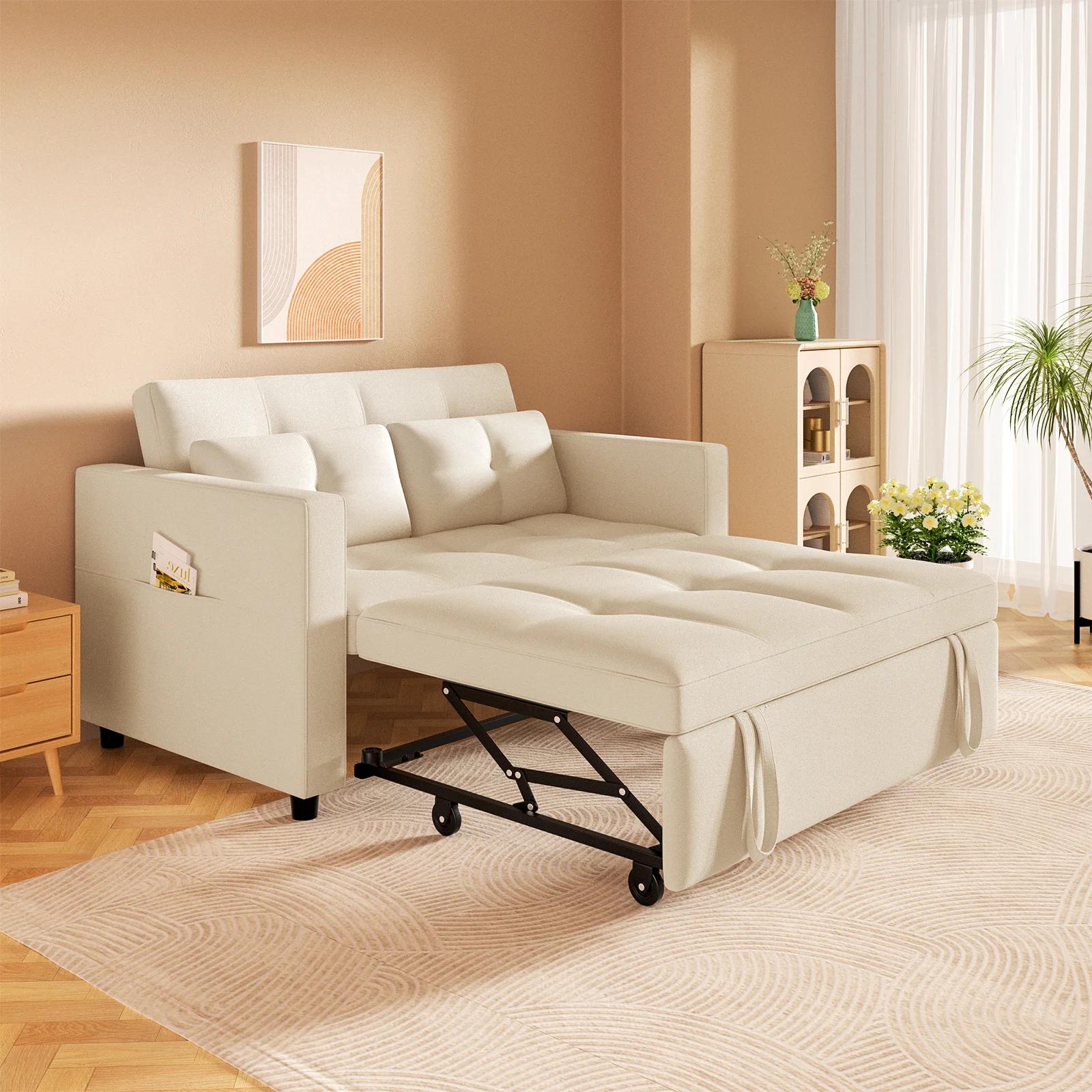 HORGgland-Canapé convertible 3 en 1, canapé-lit en velours de 57 pouces avec lit côtelé, causeuse av