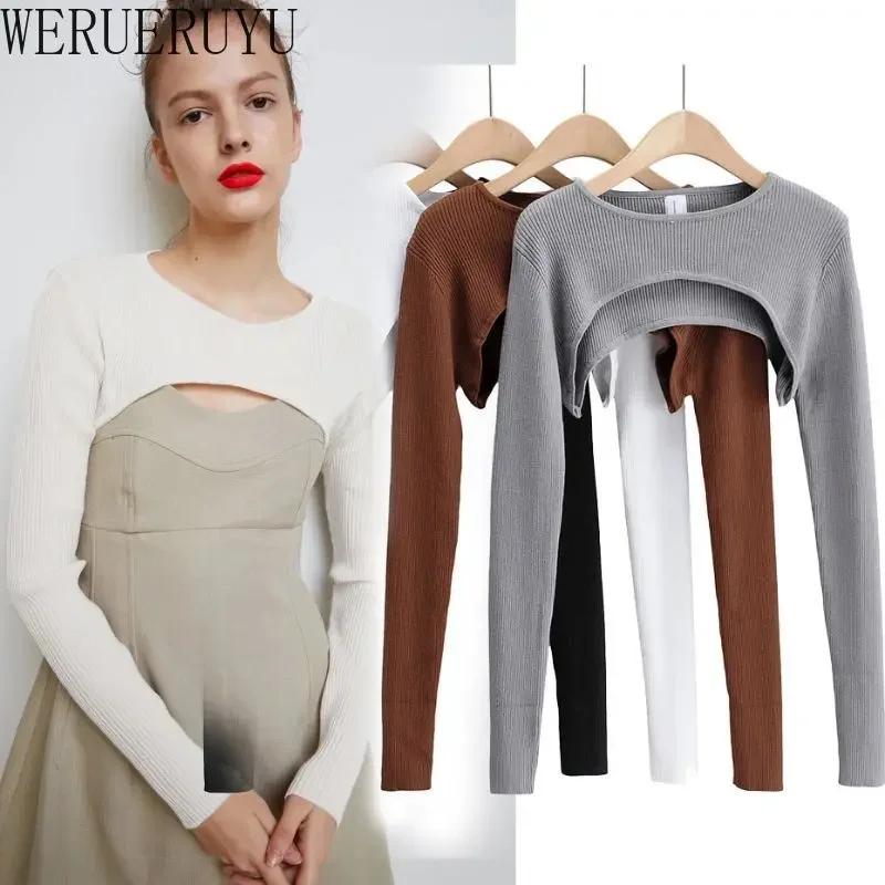 T-shirts femmes à manches longues haut court printemps automne Y2k vêtements esthétiques col rond no
