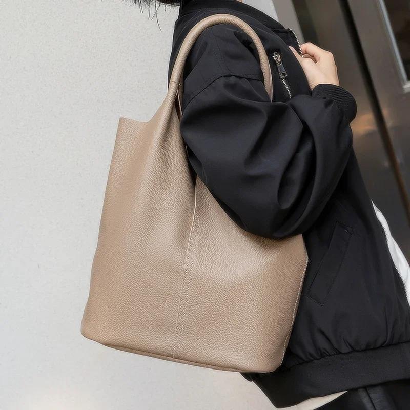 Femmes seau luxe sac fourre-tout femme décontracté véritable cuir de vache sacs à bandoulière dames 