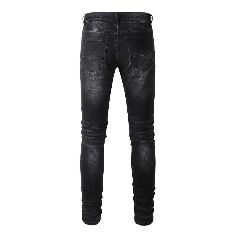 Jean de motard plissé rouge craquelé pour hommes, Streetwear, pantalon en Denim extensible, slim, ef