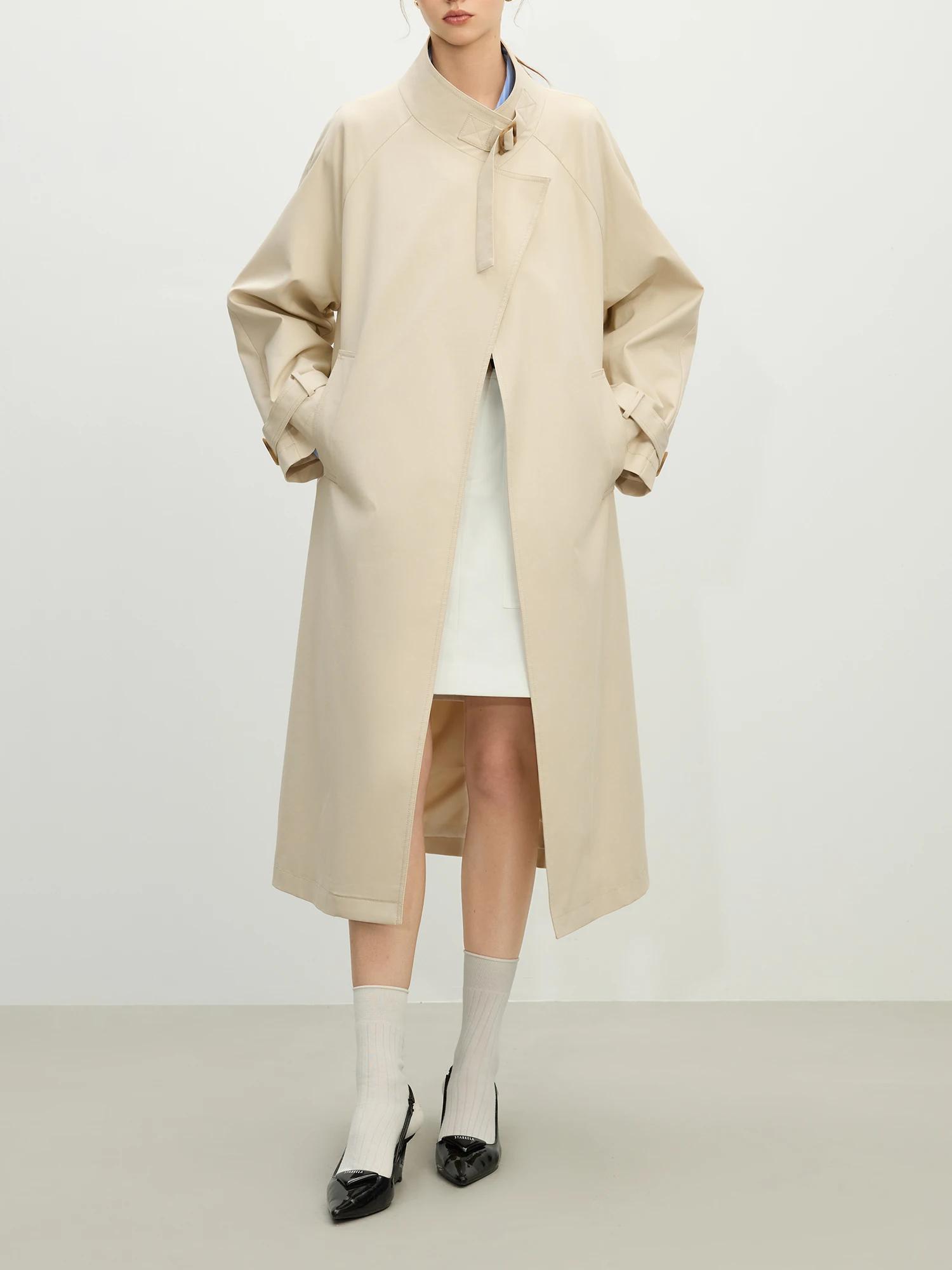 FSLE-Manteau long décontracté à col montant pour femme, tenue de bureau, style britannique, nouvelle