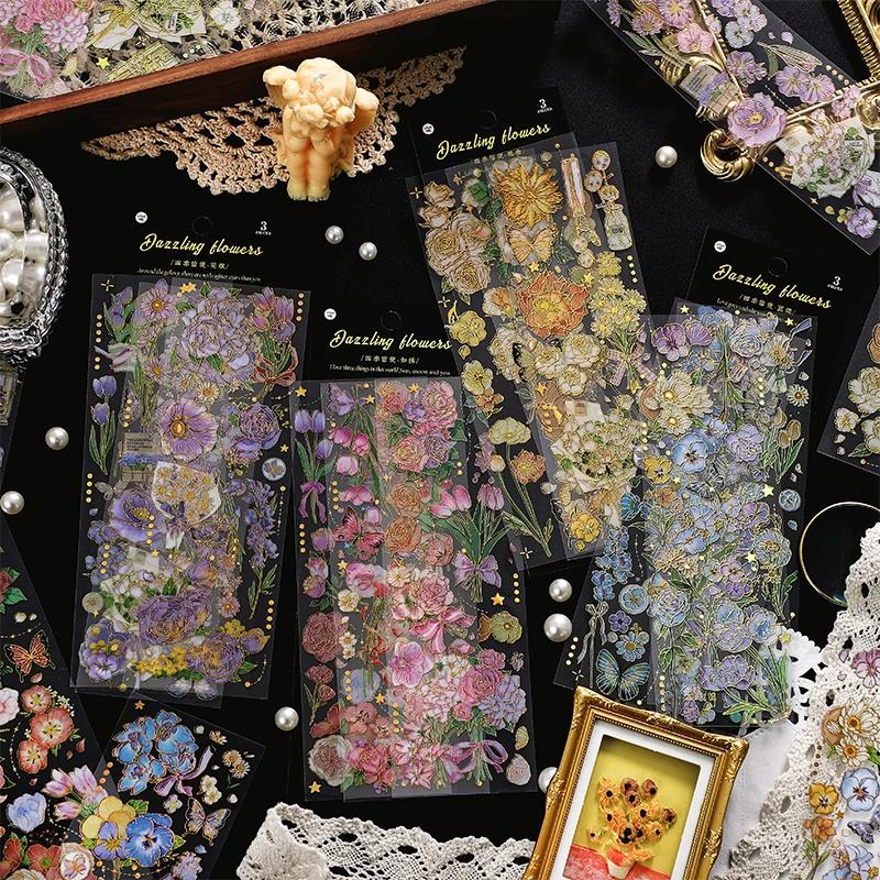 Autocollants fleurs bronzantes, étiquettes esthétiques, matériel de Scrapbooking décoratif, accessoi
