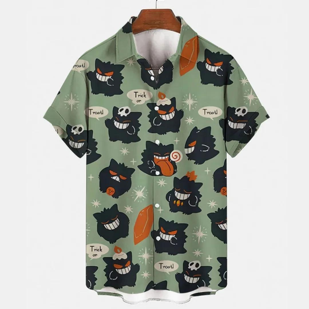 Chemise hawaïenne à boutons avec motif Anime Gengar Pokemon, T-Shirt de sport d'été à séchage rapide
