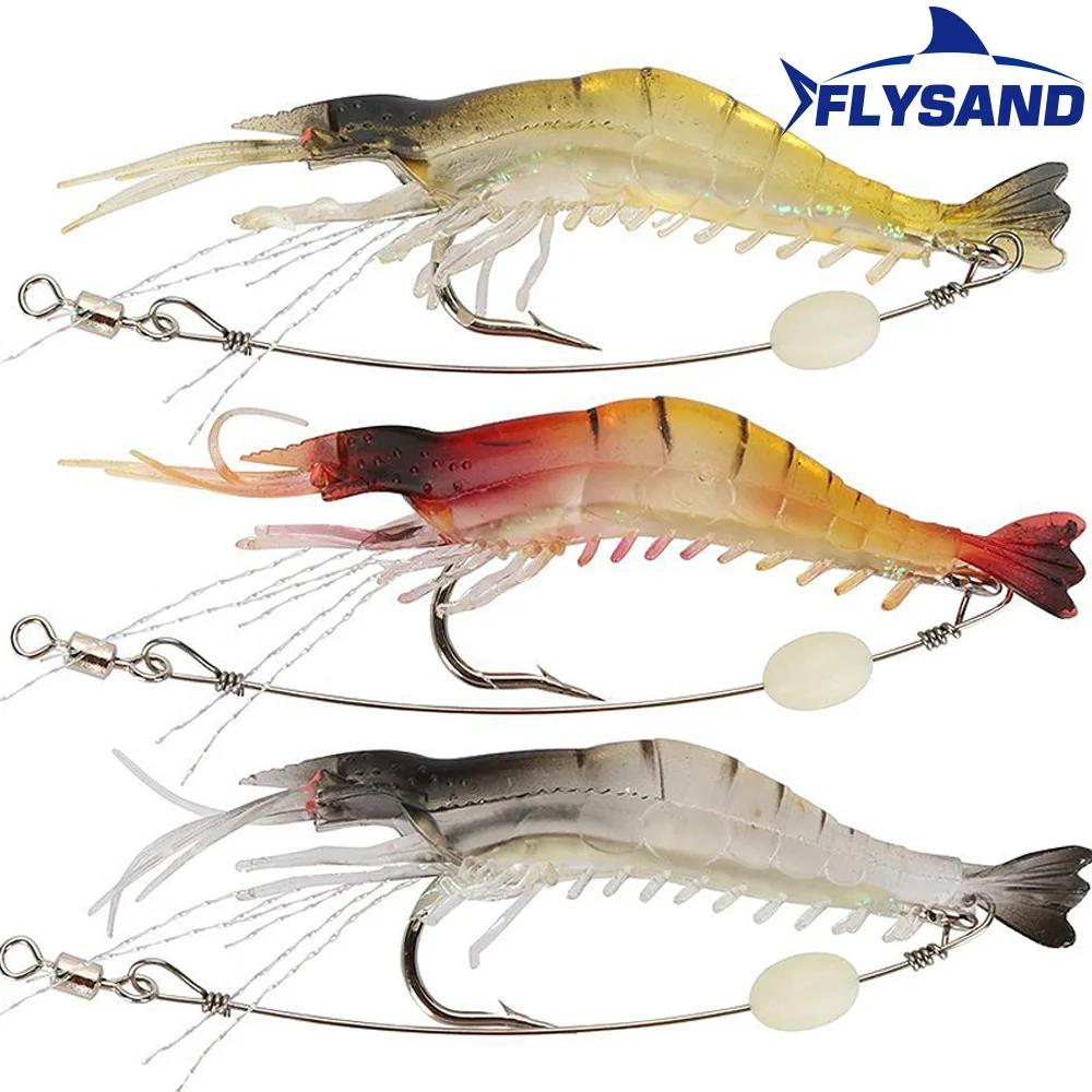 FLYSAND leurre à crevettes avec crochets leurres de pêche souples lumineux appâts à crevettes appâts