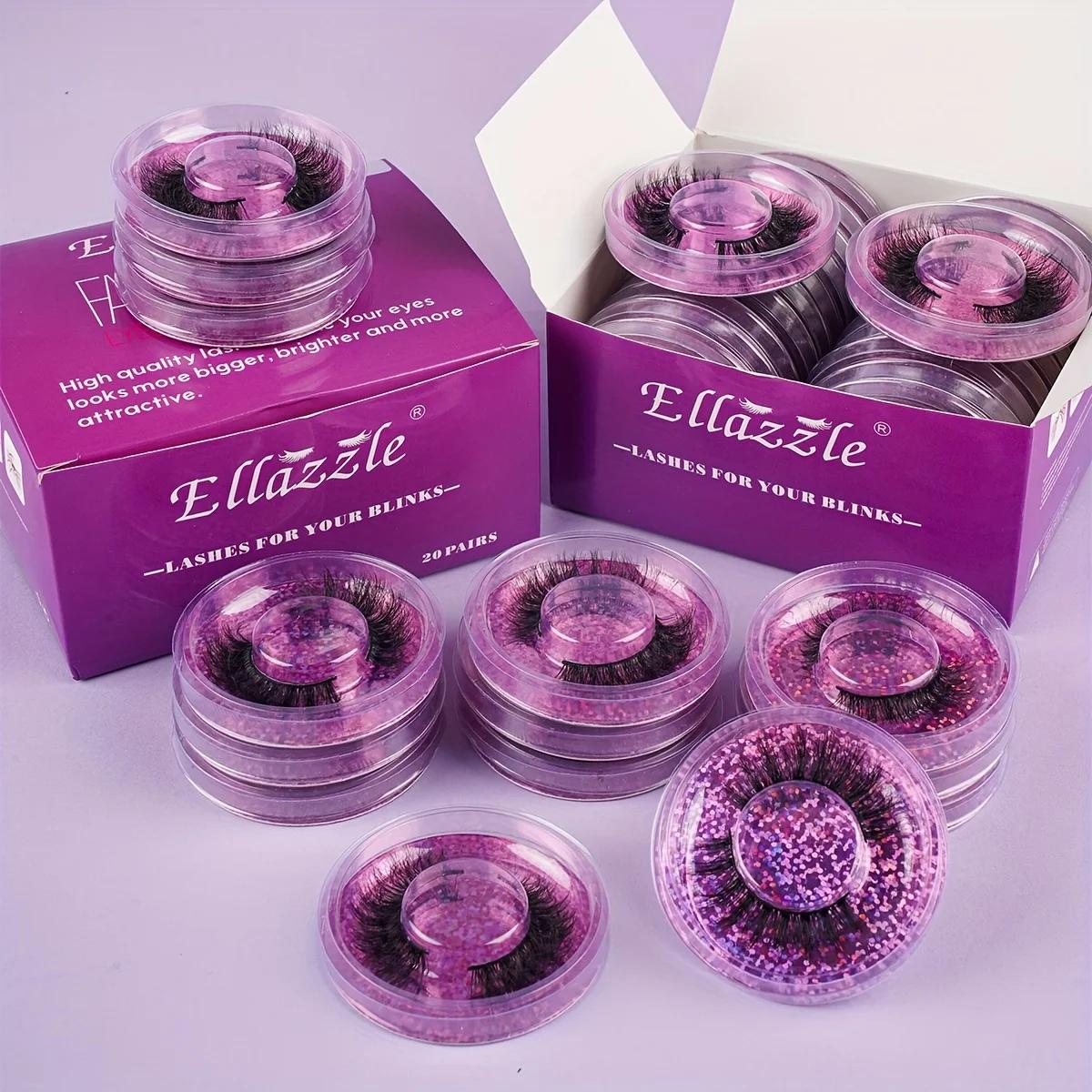 20 paires 4 Styles vaporeux Faux vison Faux cils mélangés dramatiques épais bouclés moelleux bande c