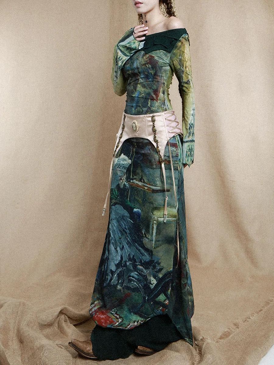 REDDACHIC-Ensemble de Robe Longue Cincher pour Femme, Imprimé Esthétique, Robe une Pièce, Porte-Jarr
