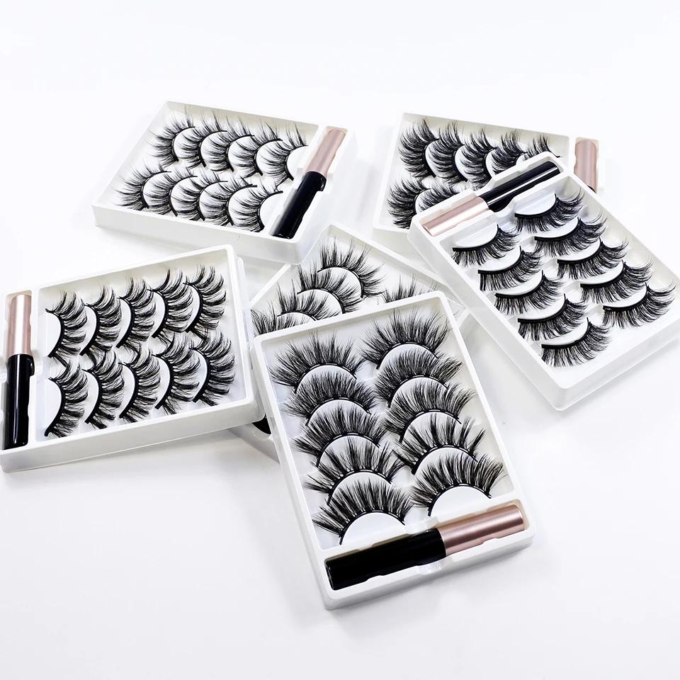 REDSIREN 5 paires de cils magnétiques avec Eyeliner cils naturels épais réutilisables nouveau faux c