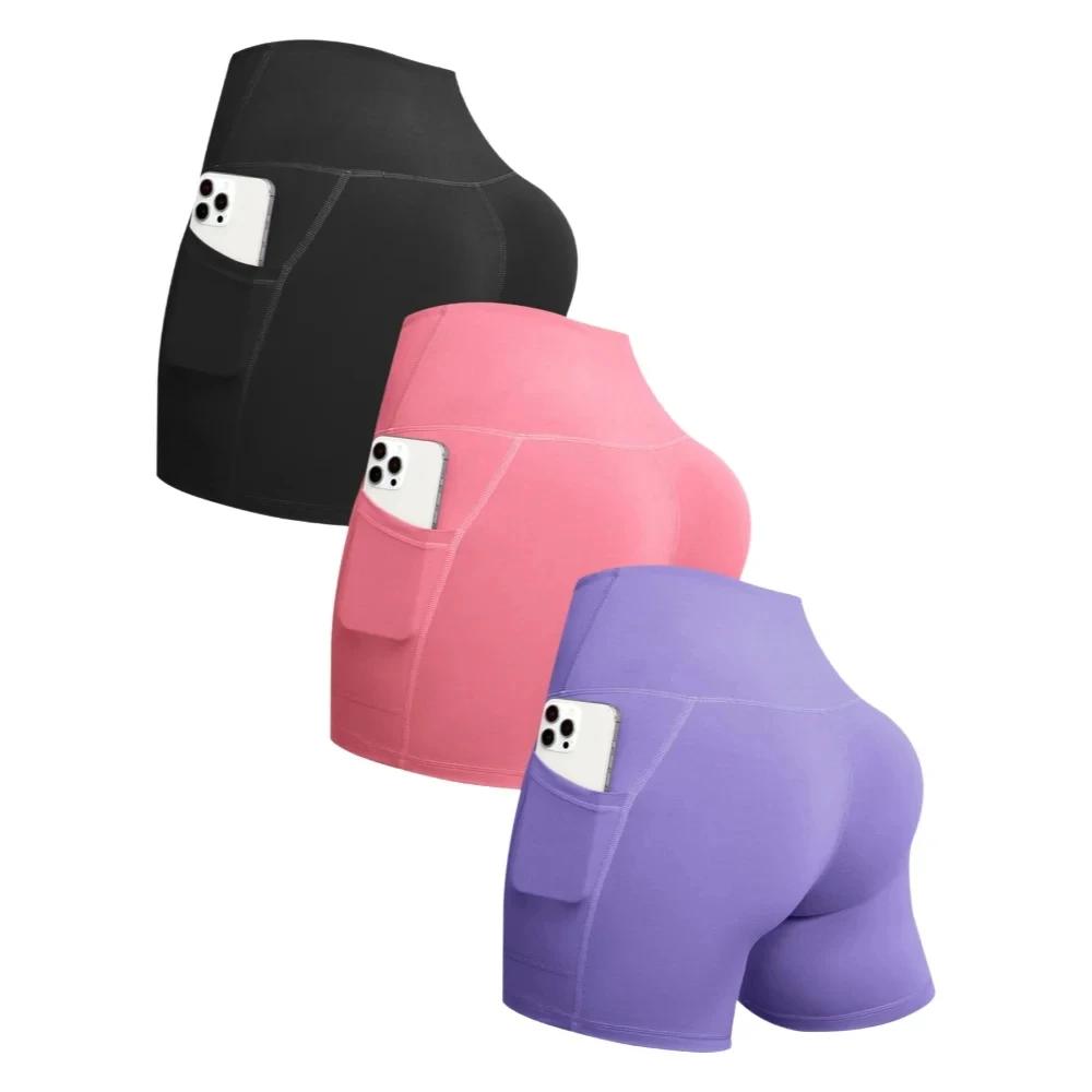 Shorts de sport taille haute pour femme avec poches, idéal pour le fitness, le running et le yoga – 