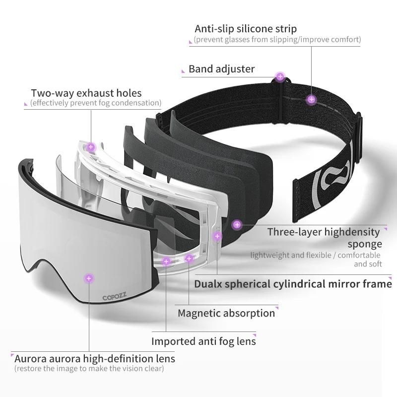COPOZZ lunettes de Ski professionnelles magnétiques Protection UV400 lunettes de Ski Anti-buée pour 