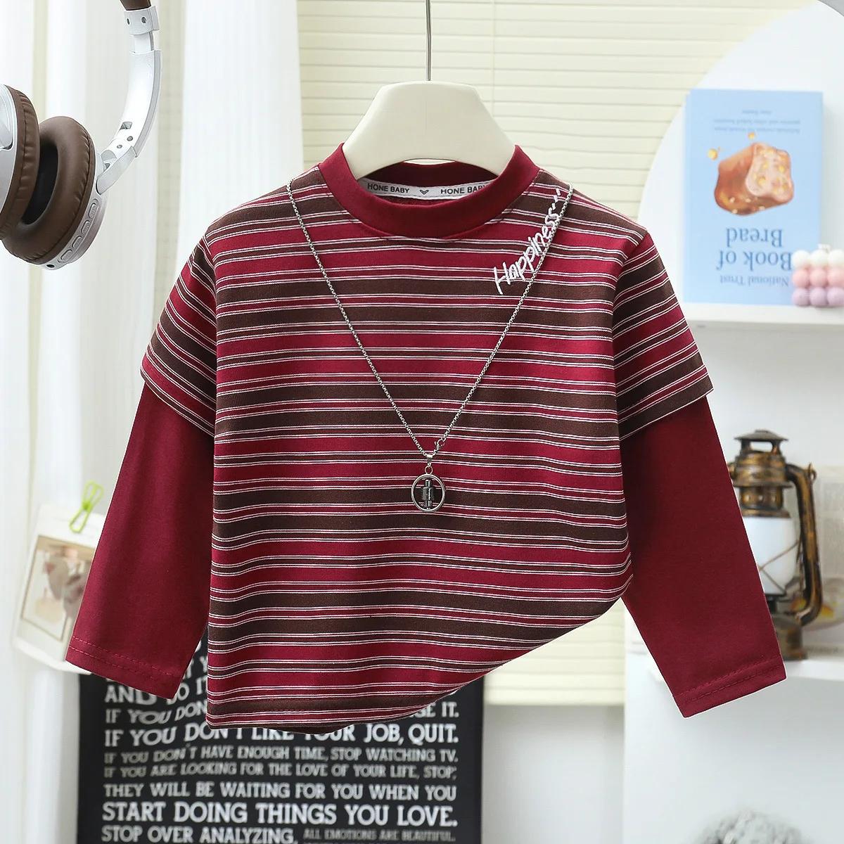 T-shirt rayé de style coréen pour garçons et filles, vêtements en coton respirant, vêtements de prin