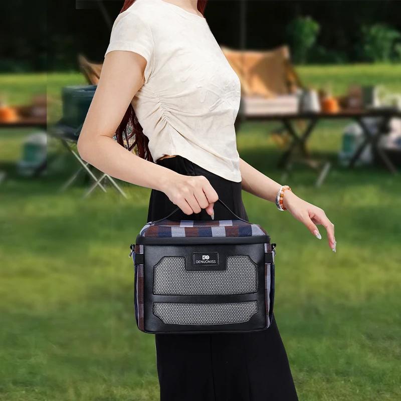 DENUONISS nouveau sac isolé à carreaux sac froid Double isolation sac à déjeuner en maille de grande