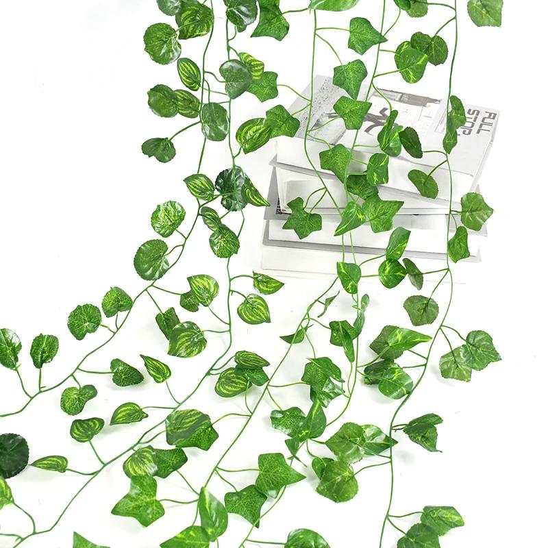 Guirlande de feuilles de lierre vert artificielles de 2.1M, vigne murale suspendue en soie, décorati