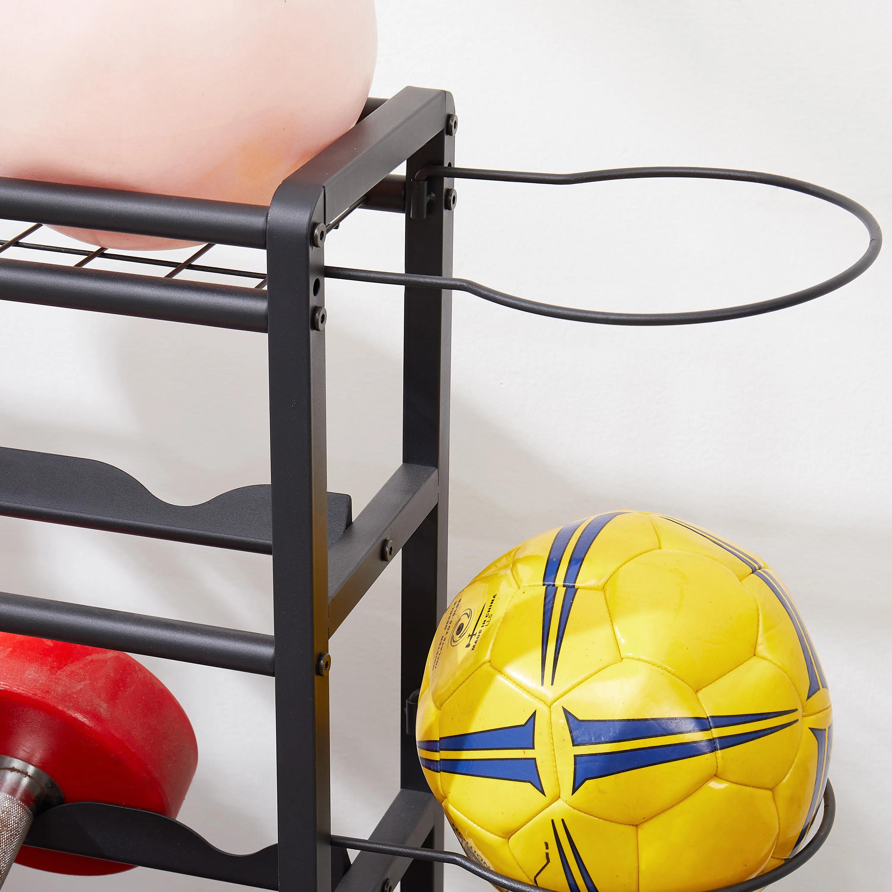 Polymères de stockage en métal à 4 niveaux avec roues roulantes, équipement de sport de basket-ball,