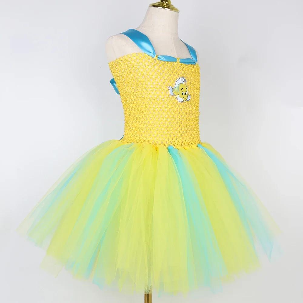 Costume de flétan pour tout-petits, petite sirène, robe tutu jaune de poisson tropical, robe de fête