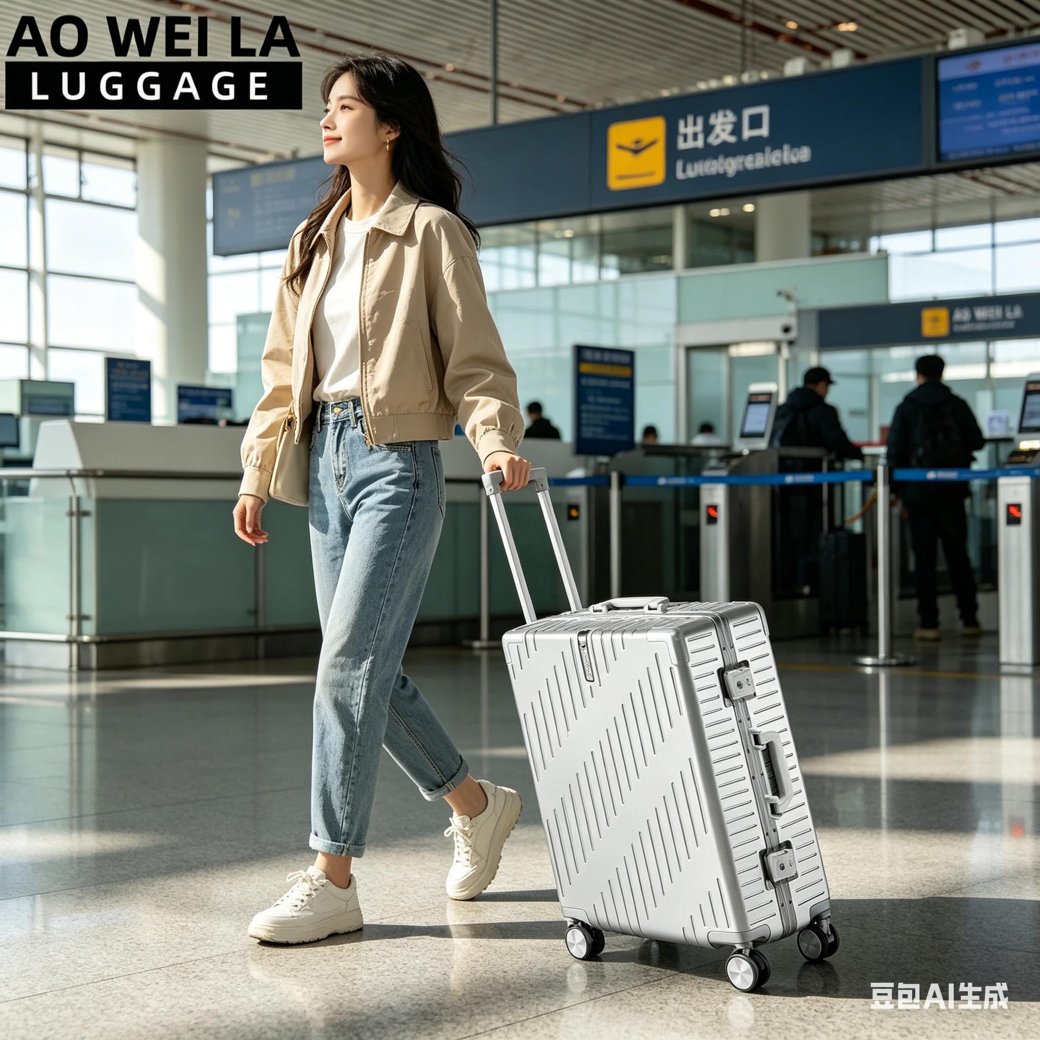 Valise de voyage à roulettes en aluminium grande capacité, durable pour hommes et femmes, 20/24 pouc