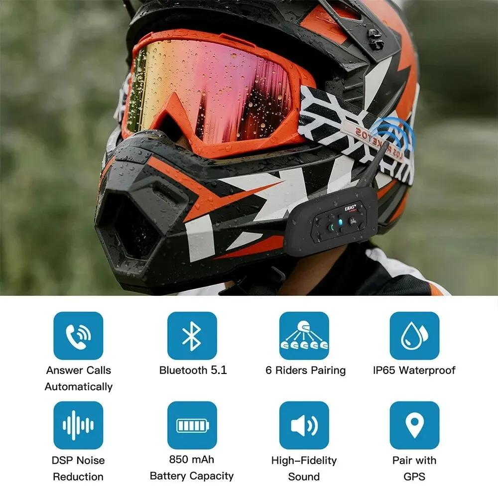 EJEAS V6 PRO Moto Casque Casque Bluetooth Interphone Communicateur 800M Pour 2 Coureurs IP65 Étanche