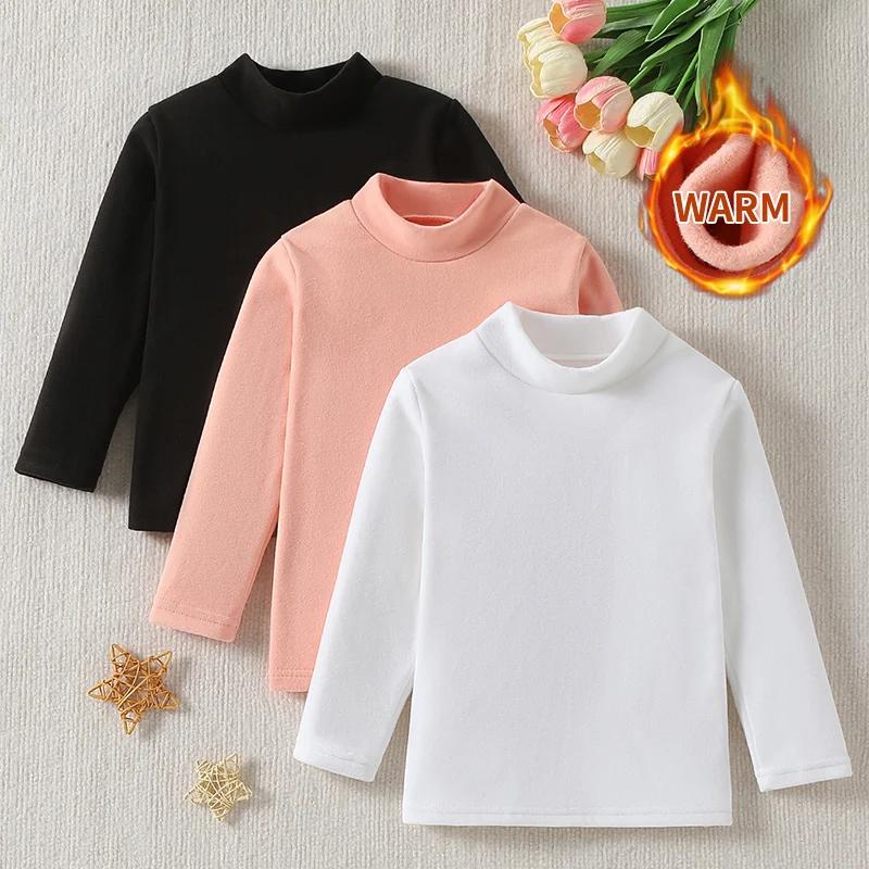 1/2/3 pièces enfants automne et hiver chaud col moyen couleur unie Base haut décontracté T-shirt gar
