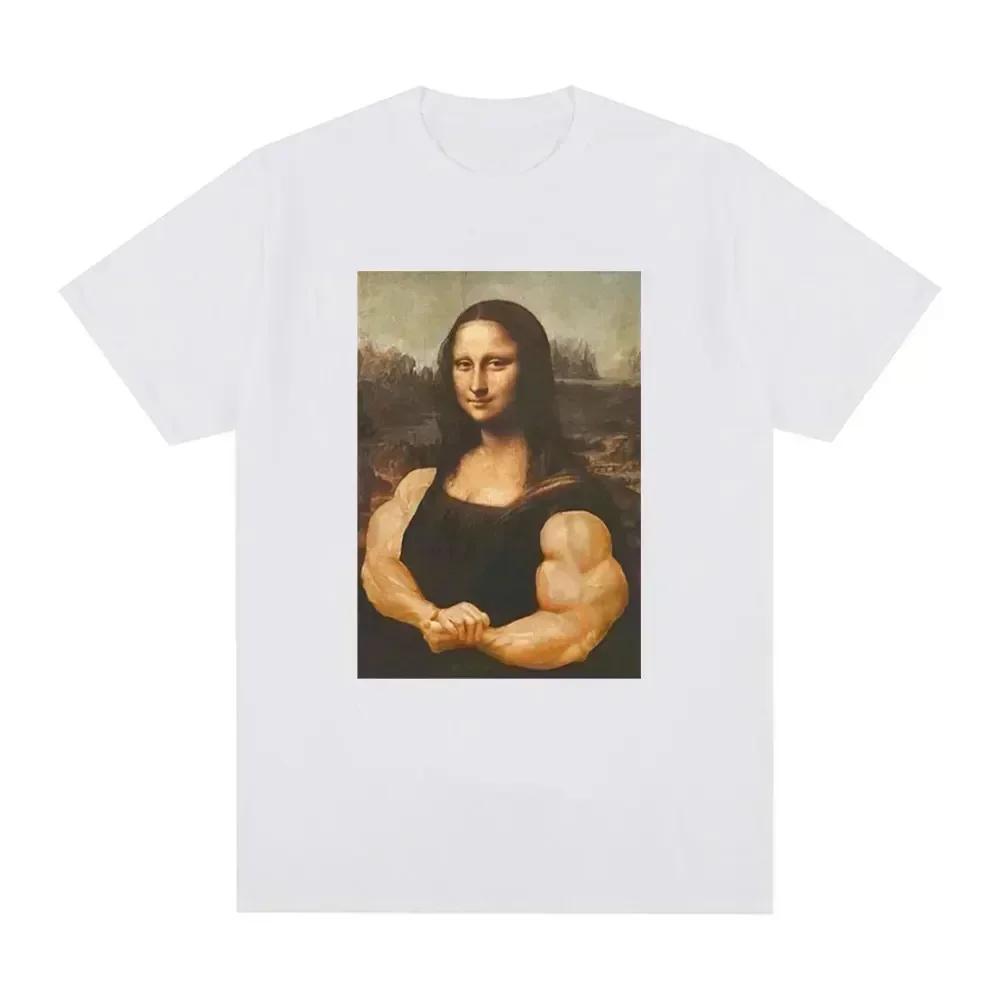 Drôle Mona Lisa Fitness T-shirt Muscles Gym Décontracté Graphique Manches Courtes T-shirts Unisexe M