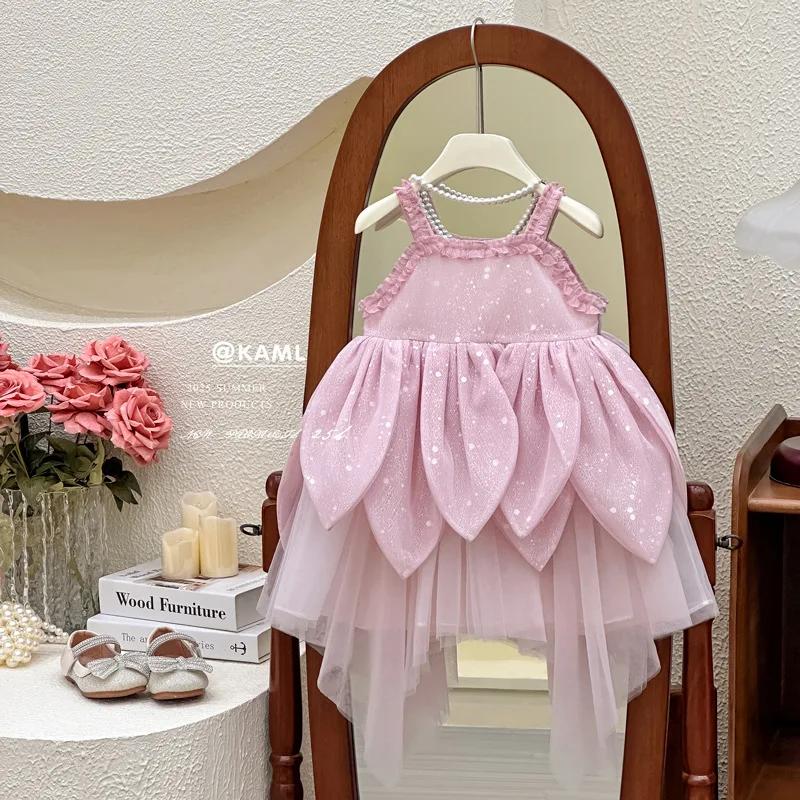 Robe d'été pour filles, nouvelle robe de princesse féerique à fleurs, à bretelles, Super féerique, p