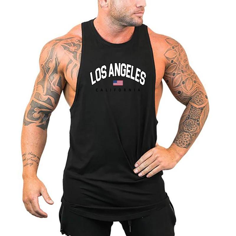 Gilets de sport en coton respirant pour hommes, chemise musculaire, chemise de musculation, vêtement