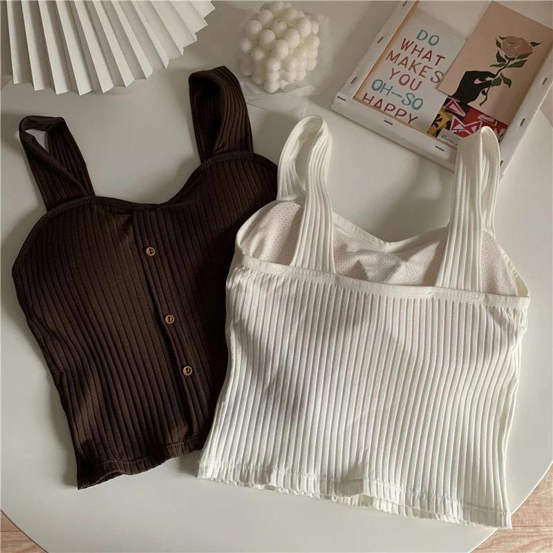 Hauts courts Y2K pour femmes, avec coussinets de soutien-gorge, Corset d'été, bretelles coréennes, g
