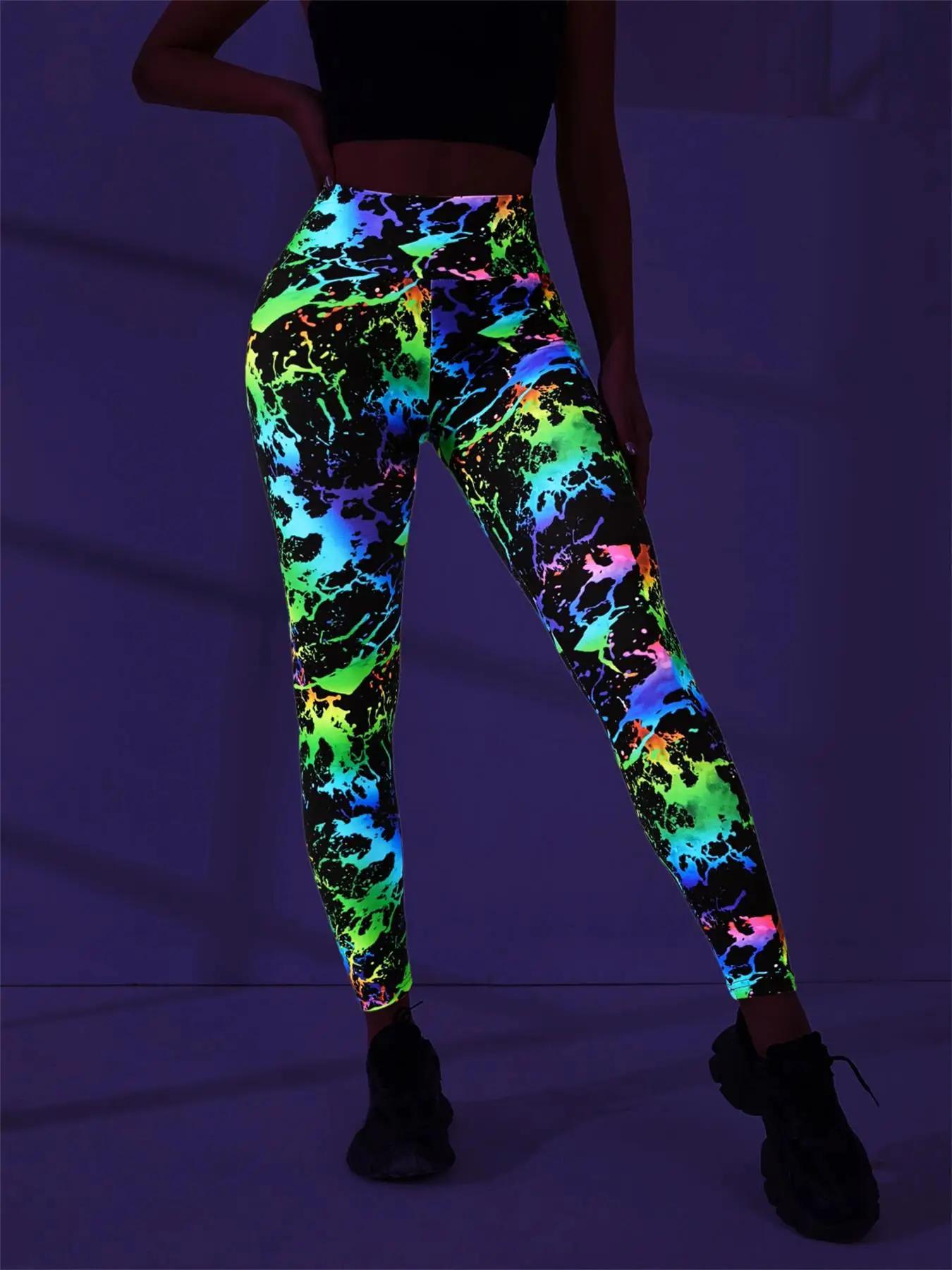 Pantalon de yoga imprimé numérique taille haute, couleur chair, pantalon moulant fluorescent pour le