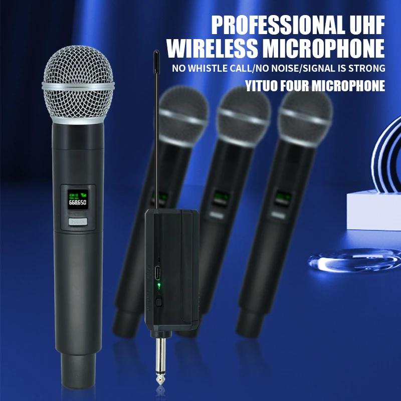 Microphone sans fil professionnel, 4 canaux, karaoké, rechargeable, facile à utiliser, pour l'extéri
