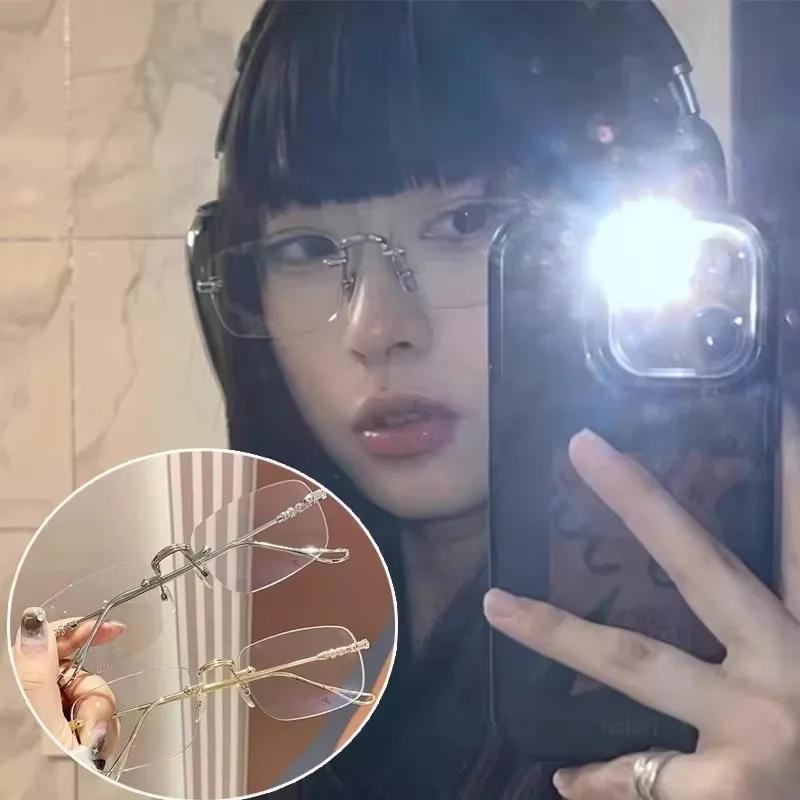 Lunettes carrées sans bords Anti-lumière bleue pour femmes et hommes, monture argentée d'été, lunett