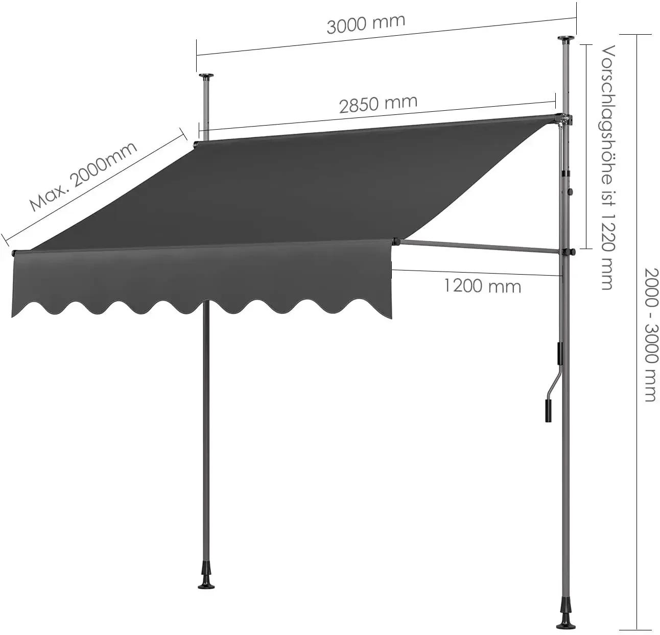 Auvent de balcon rétractable UV50 +, pince de protection solaire de jardin avec manivelle sans propo