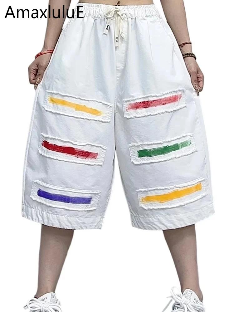 AmaxluluE été mode blanc Denim Shorts femmes ample Vintage jean dames décontracté Patchwork Pantalon