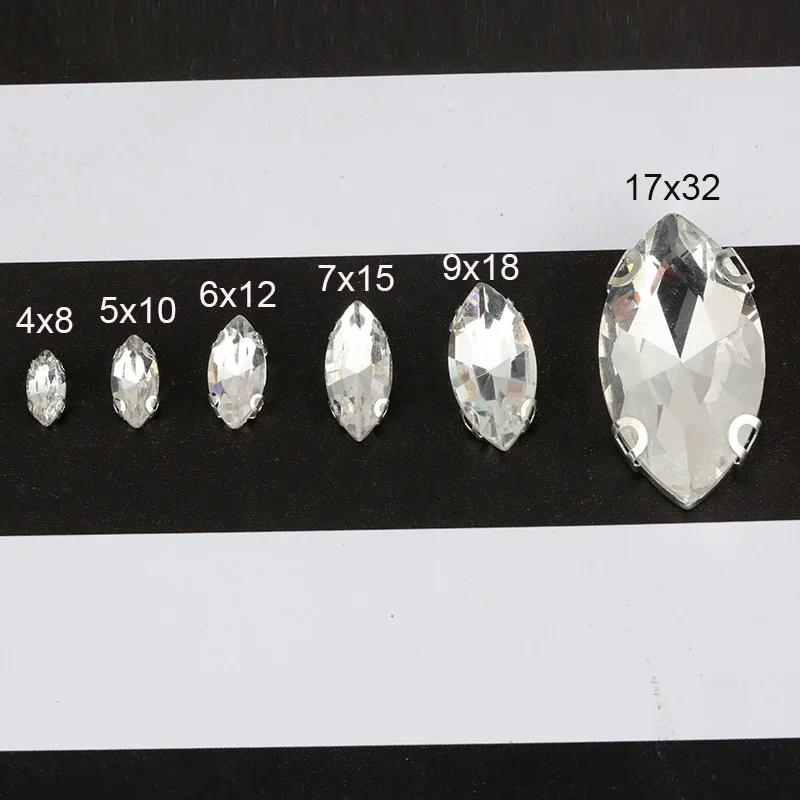 RESEN-Strass en Verre Argenté pour Accessoires de Vêtement, 4x8/6x12/7x15mm