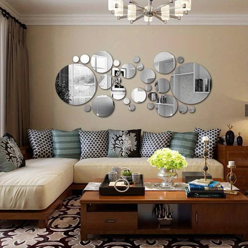 Autocollants muraux miroir acrylique 3D, miroir rond, autocollants muraux pour chambre à coucher, sa