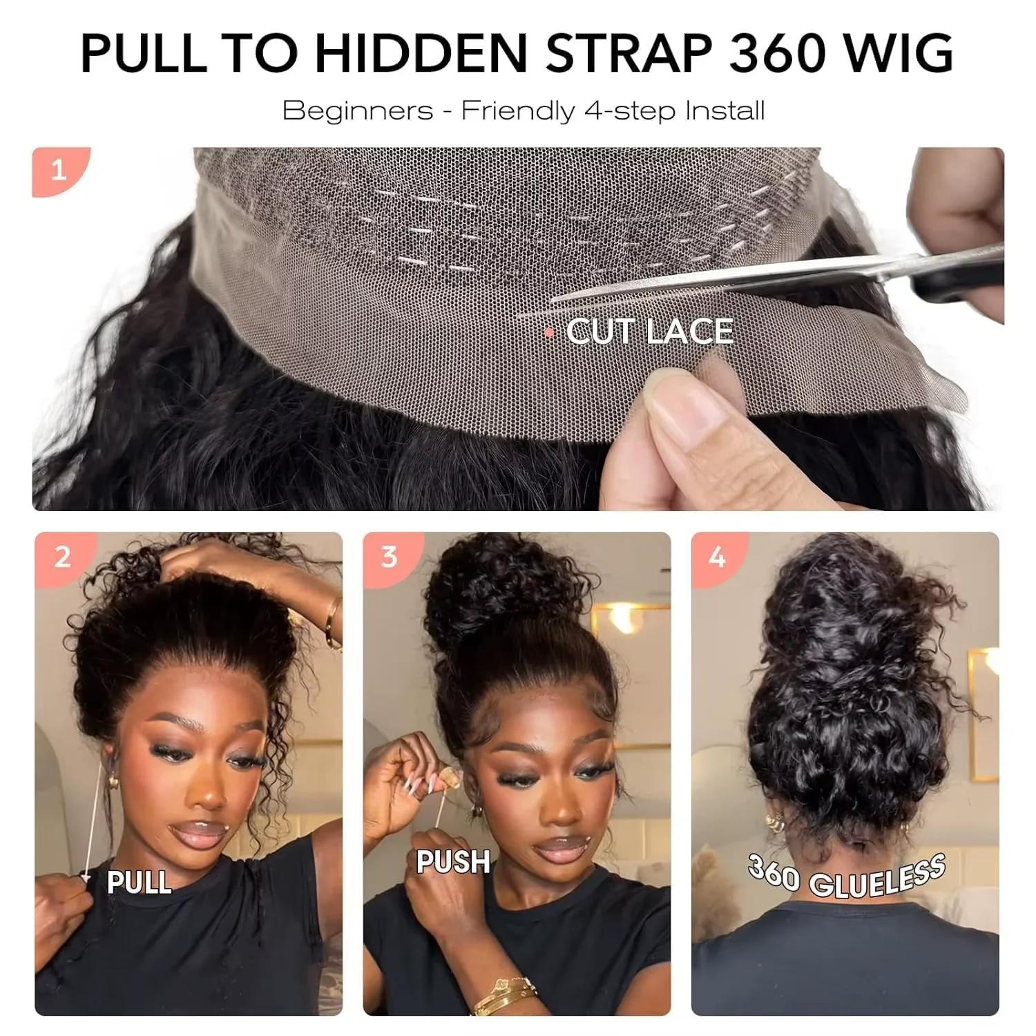 Perruque sans colle Dialola Invisible Strap 360 HD Full Lace Frontal, cheveux humains bouclés crépus
