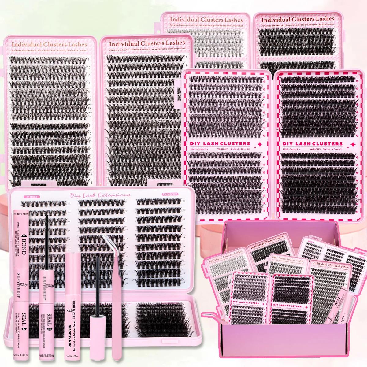 Kit de cils individuels, bricolage, grappes de cils en Volume, boucles D, Extension de cils naturels