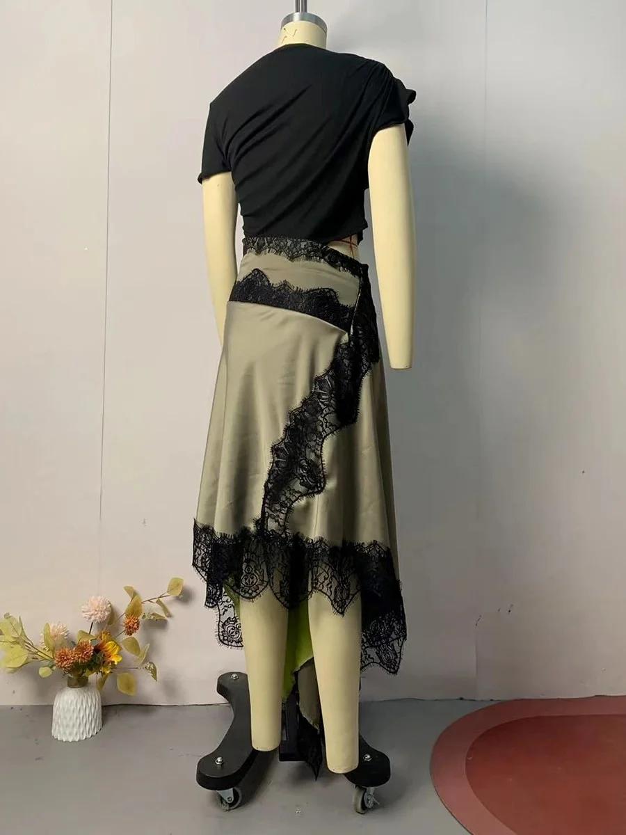 VGH Hit couleur Patchwork dentelle femmes robe col rond manches courtes taille haute décontracté Sex