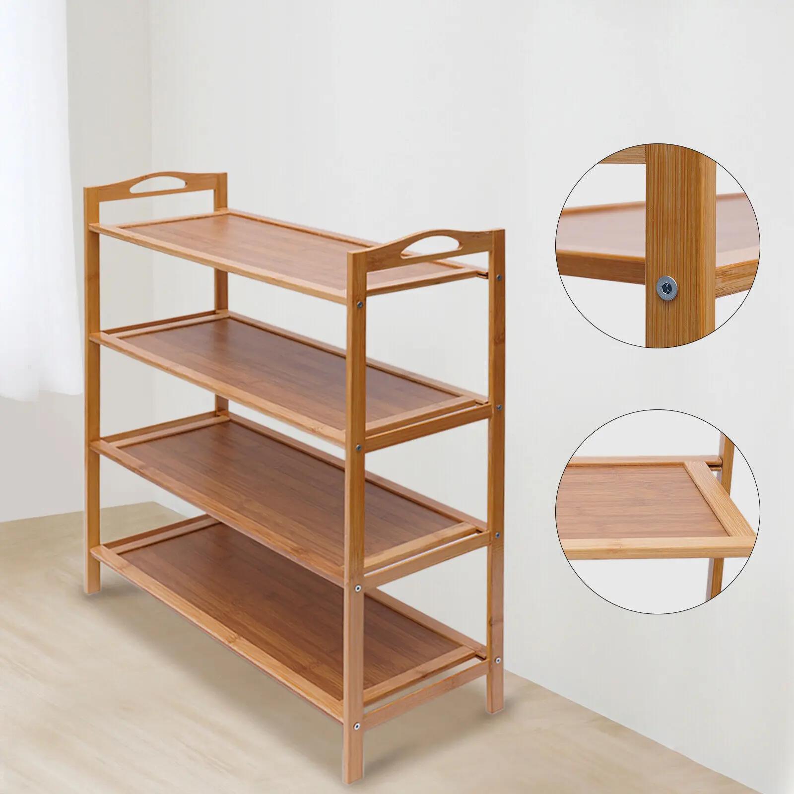 Étagère en bambou durable à 4 niveaux, meuble de maison en bois, rangement pour chaussures, T1
