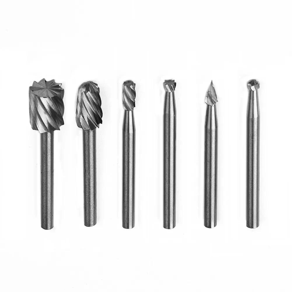 6 pièces Dremel outil rotatif Mini foret ensembles HSS routeur meulage fraises pour bois métal sculp