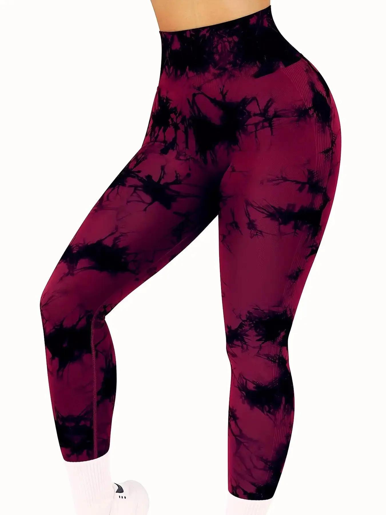Pantalon de Yoga extensible pour femmes, teinture par nouage, sans couture, fesses pêche, taille hau
