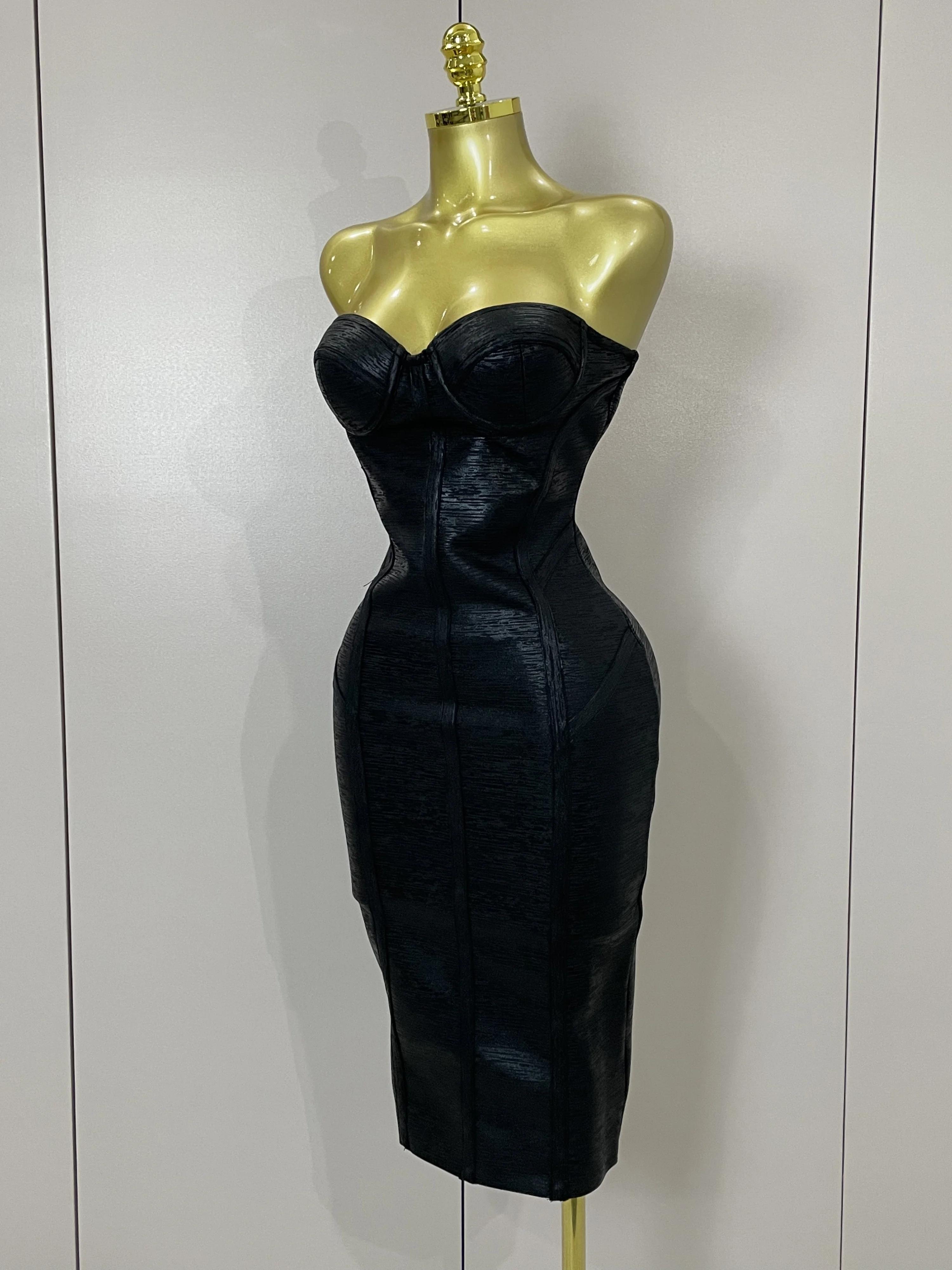 Sexy bretelles or noir feuille couleur moulante robe de pansement 2025New femmes mode célébrer soiré