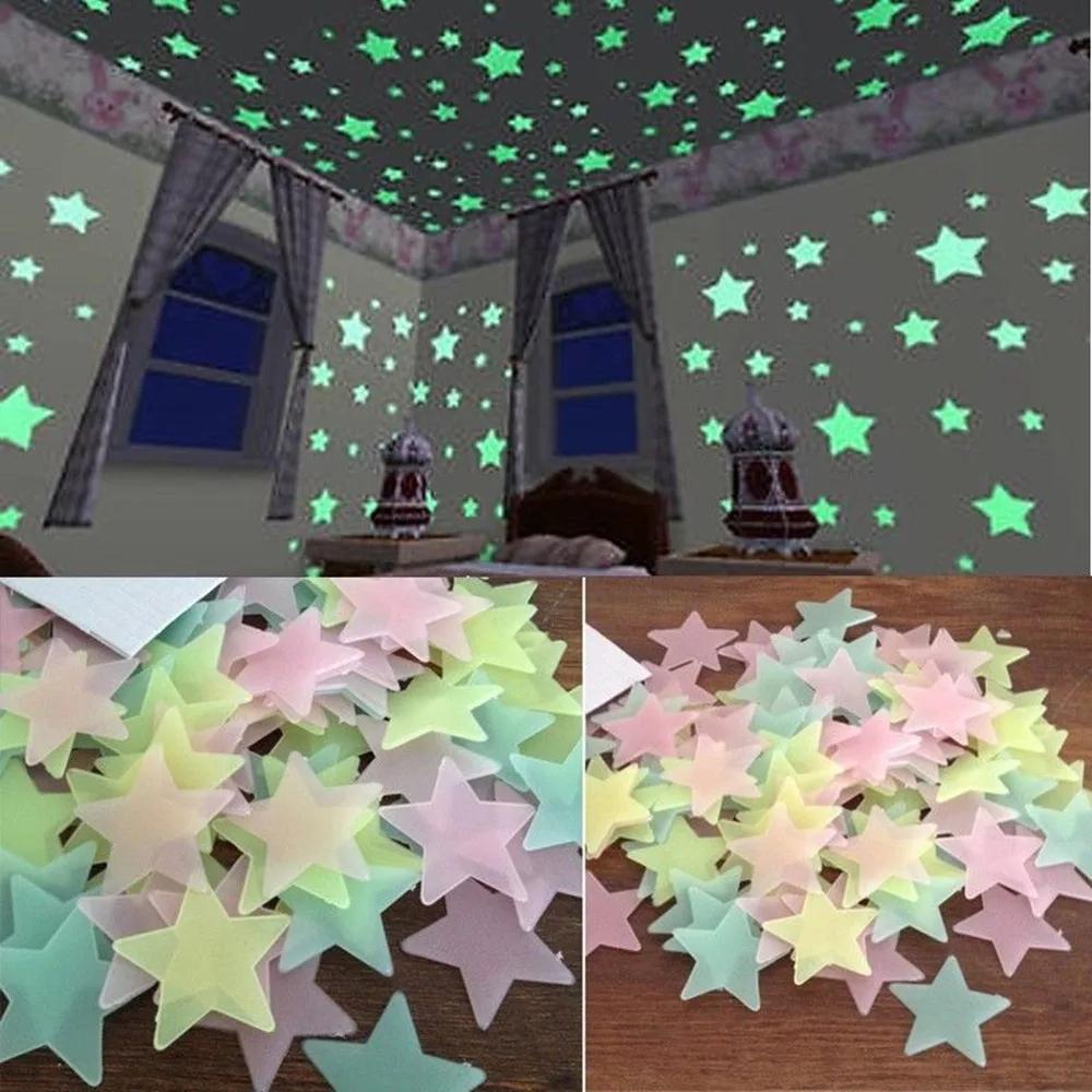 Autocollants muraux étoiles fluorescentes qui brillent dans la nuit, 100 pièces, décoration pour cha