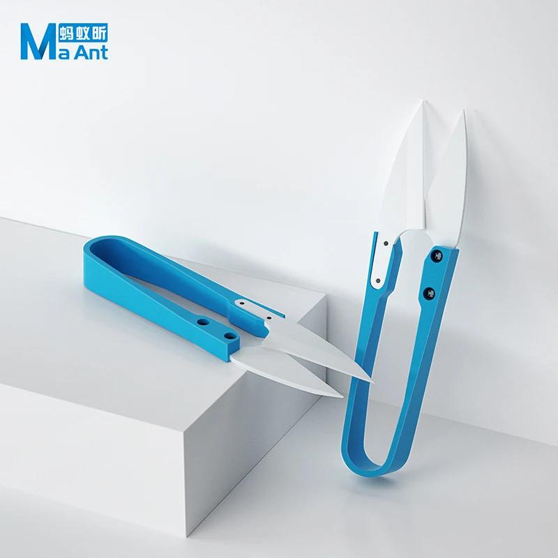 MaAnt couteau en céramique isolé bleu en forme de U, ciseaux de point de croix, ligne de poisson, sé