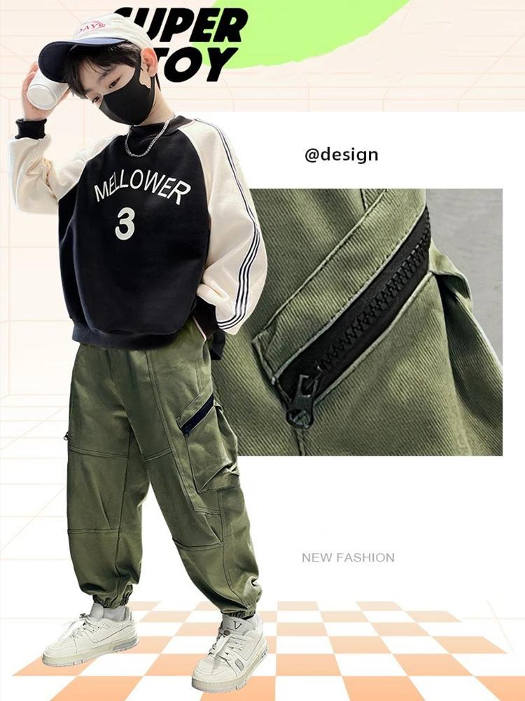 Automne garçons coton pantalon mode poche décoration beau pantalon enfant adolescent printemps Sport