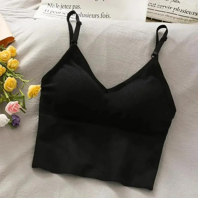 Débardeur Sexy pour femmes, soutien-gorge intégré, couleur unie, haut court, épaules dénudées, Camis