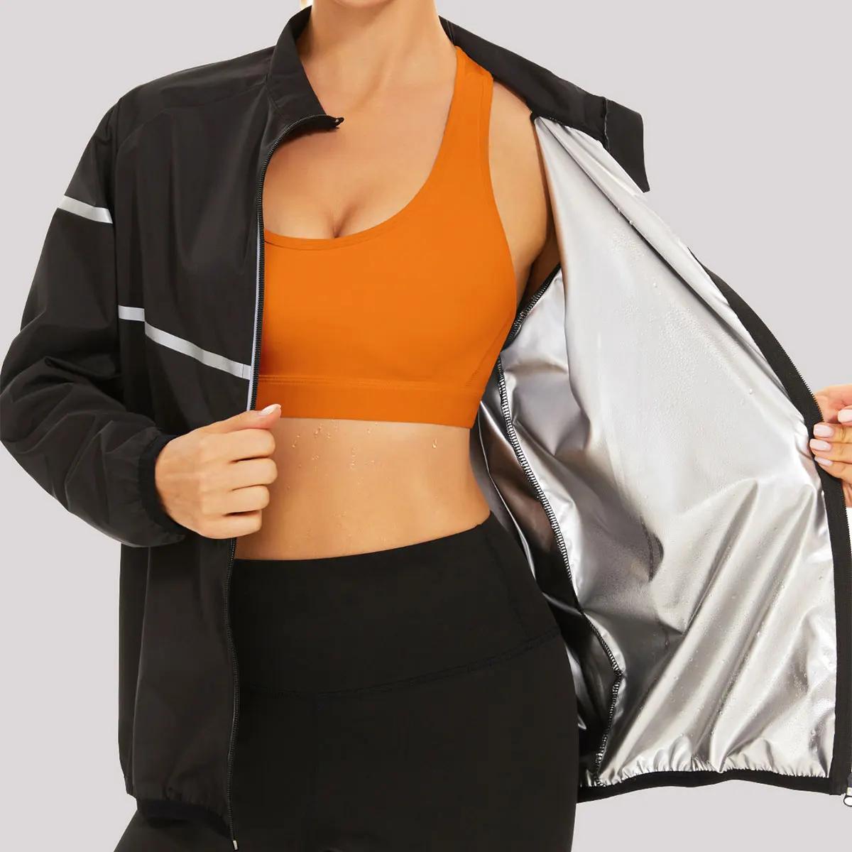 Combinaison de sauna pour femmes, veste à manches longues, corset d'exercice, haut à fermeture éclai