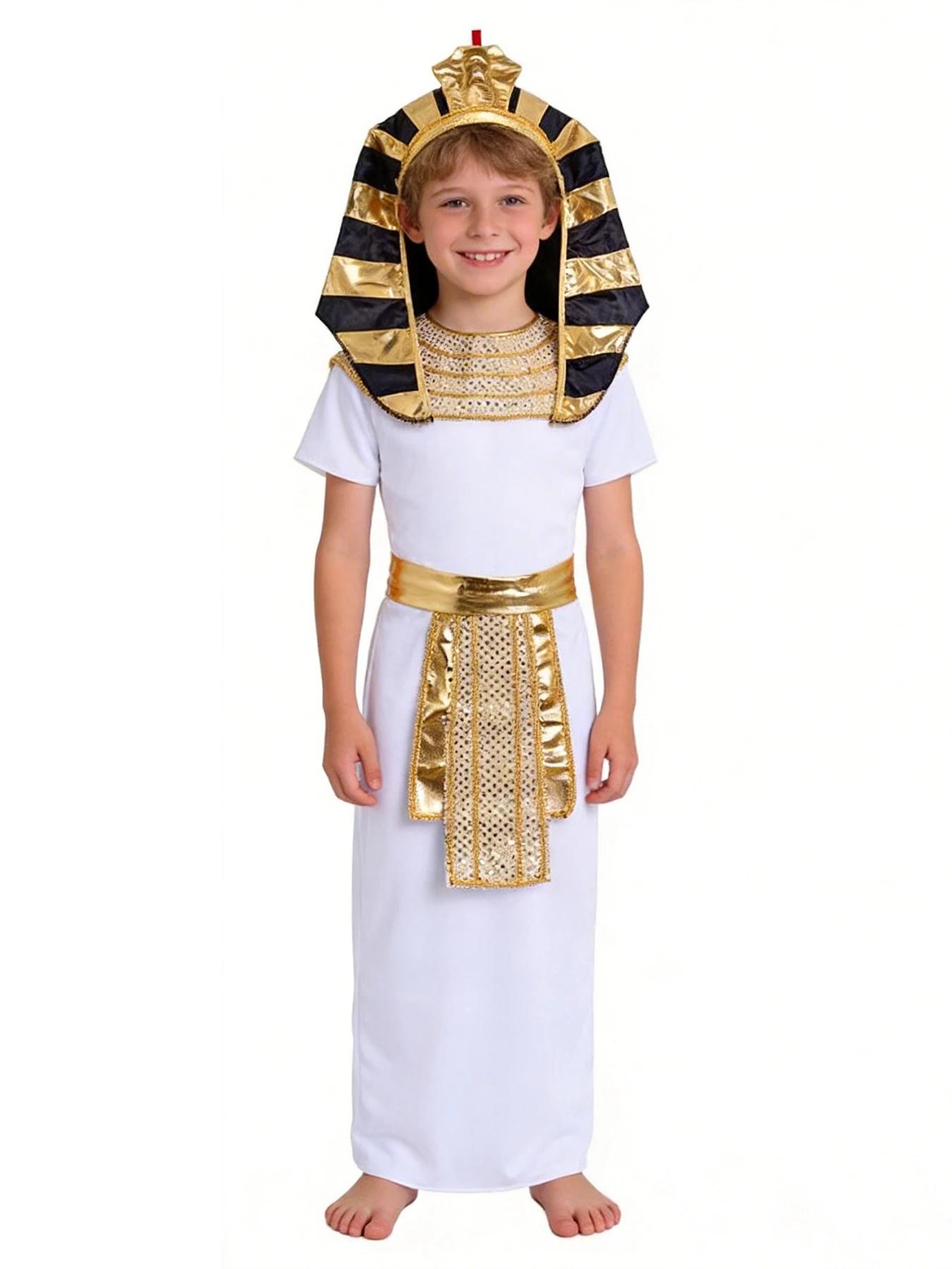 Costume de pharaon égyptien pour enfants, tenue de cosplay de l'Égypte ancienne royale avec coiffe N