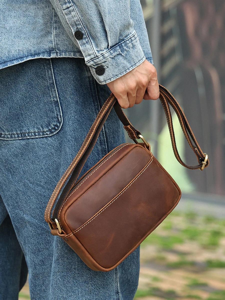 Crazy Horse – sac messager en cuir pour hommes et femmes, sac à bandoulière pour téléphone portable