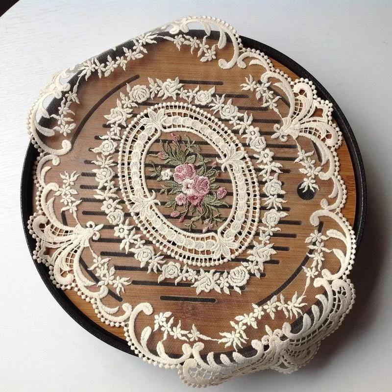 Dessous de verre en broderie de dentelle nareuropéenne, décoration de couverture d'assiette alimenta